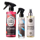 Three bottles of Infinity Wax products on a white background